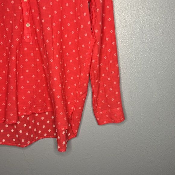 Loft Coral White Stitching Detail Full Button Up Collared Blouse Size Large - Picture 7 of 11